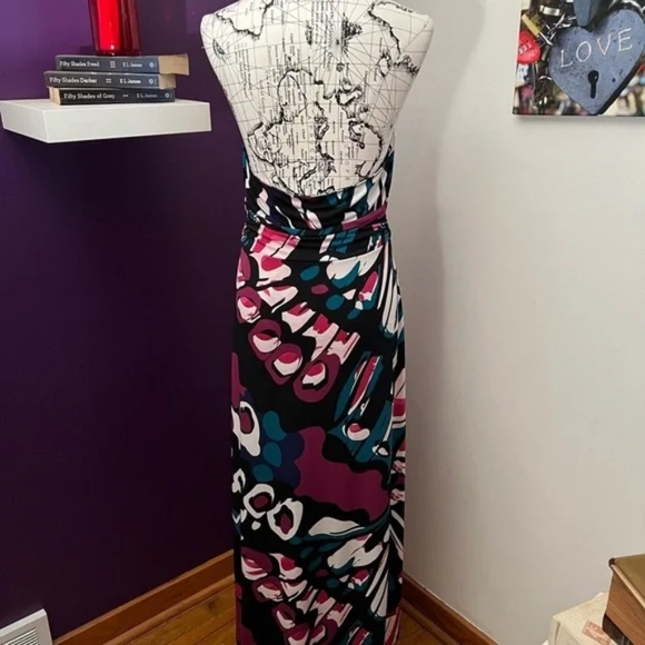Express | Colorful Maxi Halter Dress | Black, Pink, Purple, Blue | L - Picture 6 of 9